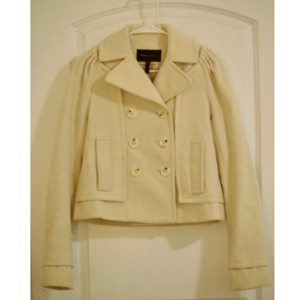 BCBGMAXARIA cream button down coat